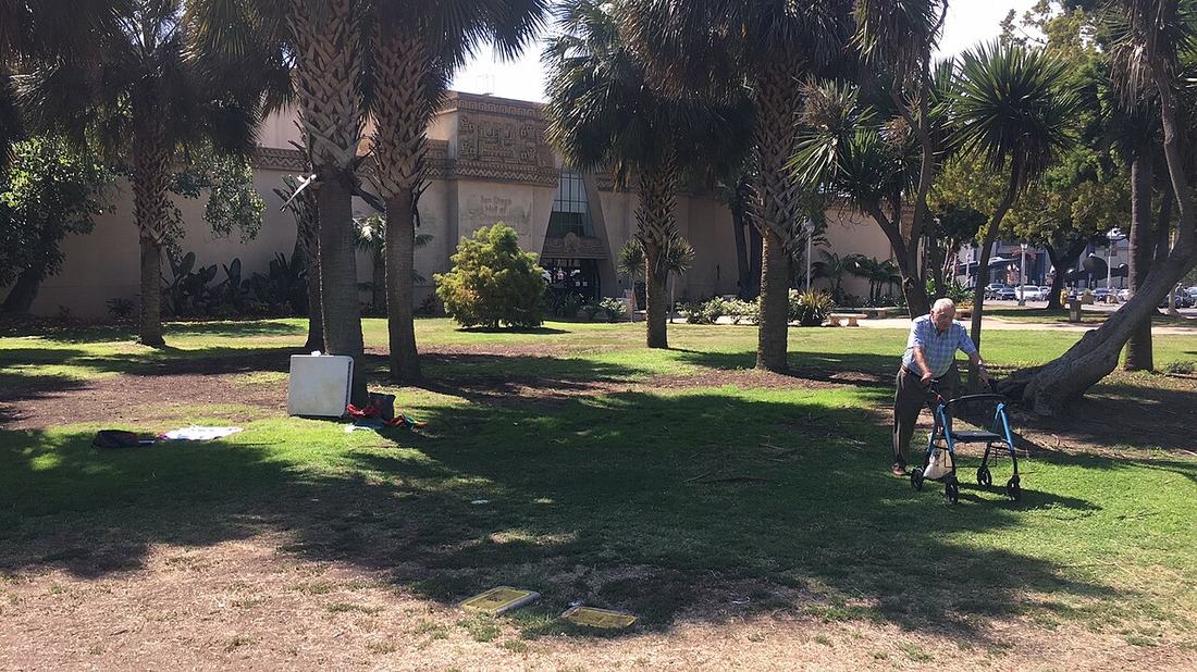 Balboa Park San Diego CA USA - Near Future Comic Con Museum - man with walker